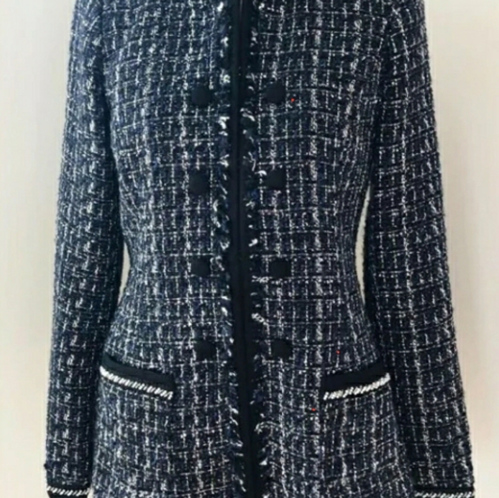 NWT White house black market tweed pearl topper.